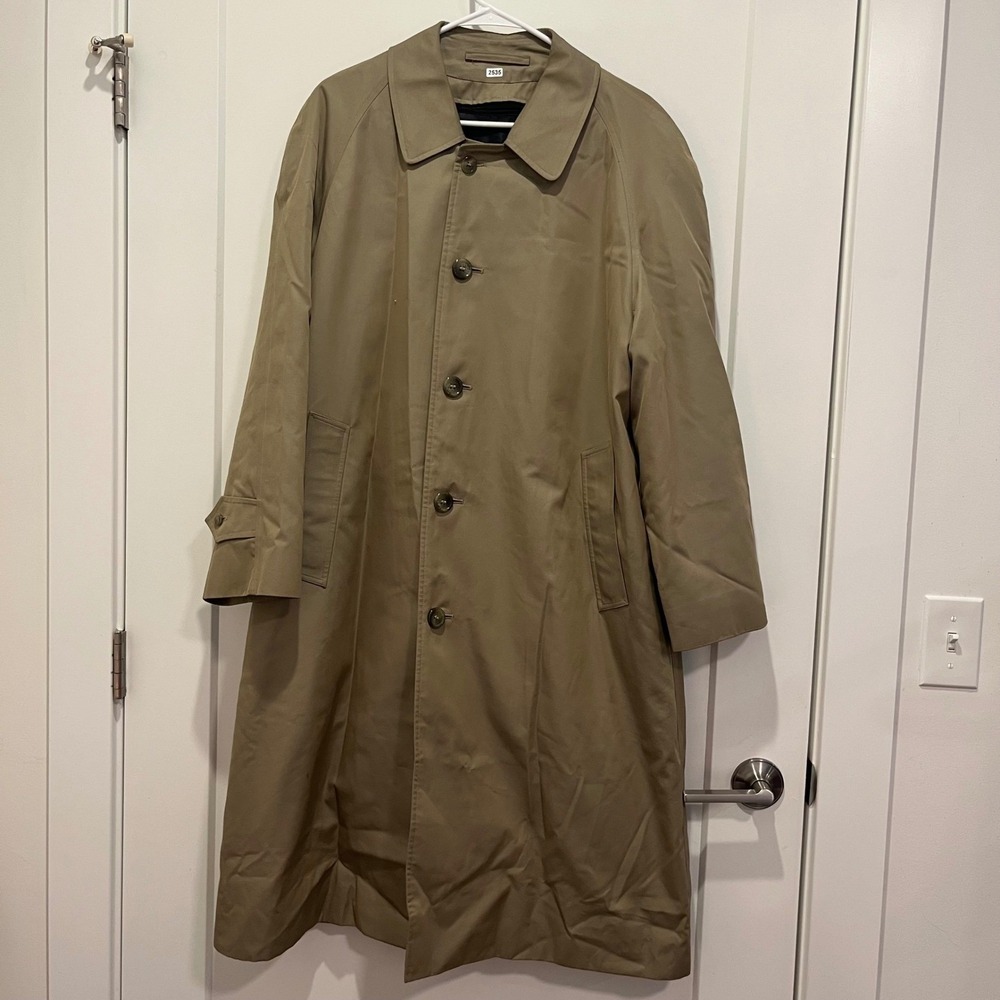 Brooks Brothers Mens Khaki Trench Coat 38 Short Removable Wool Liner Made in USA